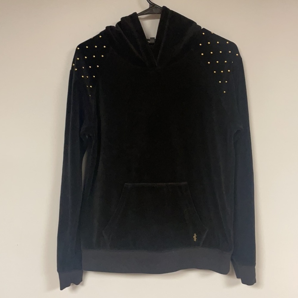 Women's Small Juicy Couture Black Velour Studded Pullover Hoodie